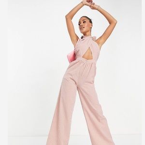 BNWOT Missguided wide leg wrap gingham jumpsuit with tie neck rose 4